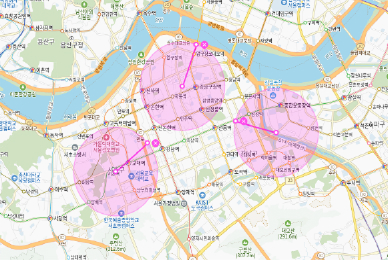 밥구정 배달반경 지도
